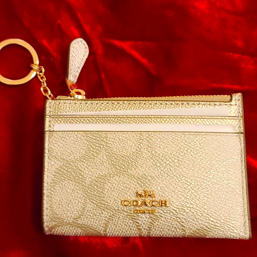 COACH Mini ID COIN ZipperCase keyring tan-gold NWT incl Coach bx, tissue sticker - Picture 5 of 8